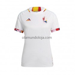 Camisola Bélgica Mulher Equipamento Segundo Copa do Mundo 2022 Manga Curta